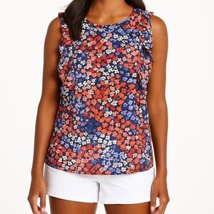 Juicy Couture Floral Sleeveless Blouse with Ruffles